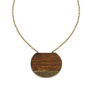 Earth & Fire Sun Necklace Wood Etched Brass Jewelry Chain Accessory Medallion